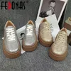 Fedonas Gold Silber Mode Frauen Turnschuhe hohe Plattformen Komfort Freizeit schuhe runde Zehen gekreuzte echte Lederschuhe Frau
