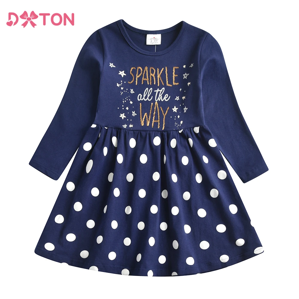 Dxton langärmlige Kinder kleider für Mädchen Brief gedruckt Kinder Winterkleid ung Stern Prinzessin Kleid Punkt Kinder Baumwolle Kleid 3-7y Image