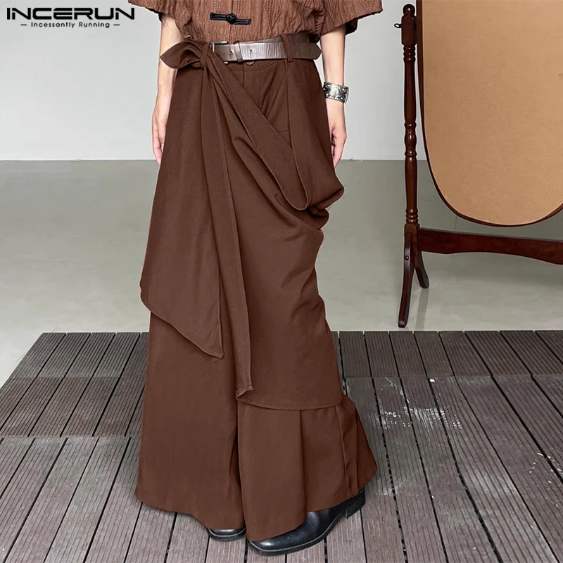 Mode Männer weites Bein Hosen solide lose Knopf Jogger unregelmäßige Hosen Männer Streetwear 2024 übergroße Röcke Hosen S-5XL Incerun