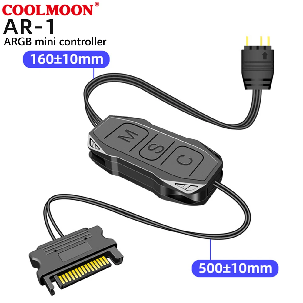 Coolmoon AR-1 rgb mini controller 5v 3-pin argb produkt zu sata netzteil controller hub adapter für kühlung lüfter lichtst reifen Image