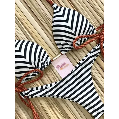 Ruotong sept gestreifte Bikini Set geknotete Badeanzug Frauen Biquinis Strand sexy Tanga Bade