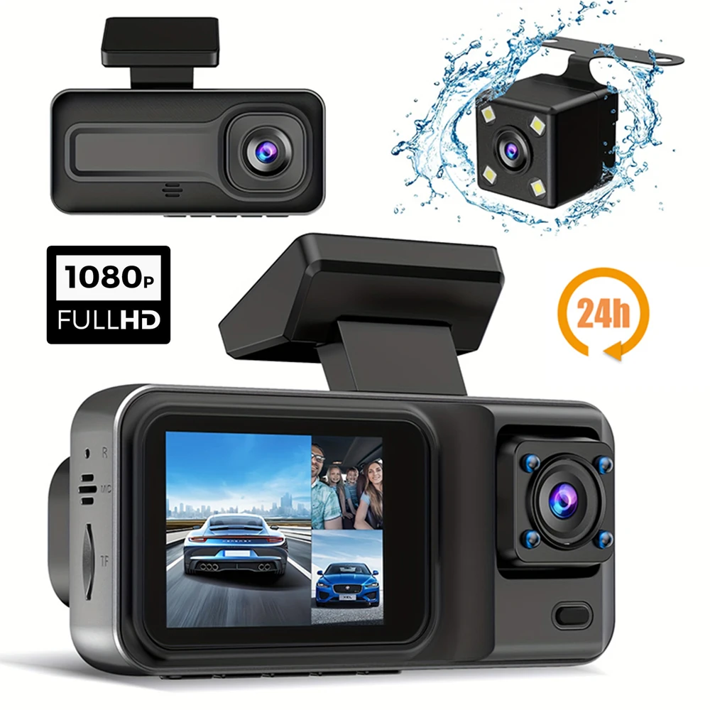 3-Kanal-Dashcam für Autos, Black Box-Kamera, Auto-DVR, 1080P, Videorecorder, Rückfahrkamera für Fahrzeug, Auto-DVR, Autozubehör Image