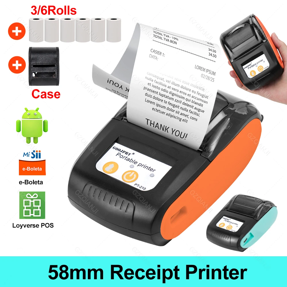 PT-210 58mm 2'' Zoll Mini Tragbarer Thermodrucker Drahtlose Beleg POS Maker Maschine Bluetooth für Windows Android iOS Drucken Image