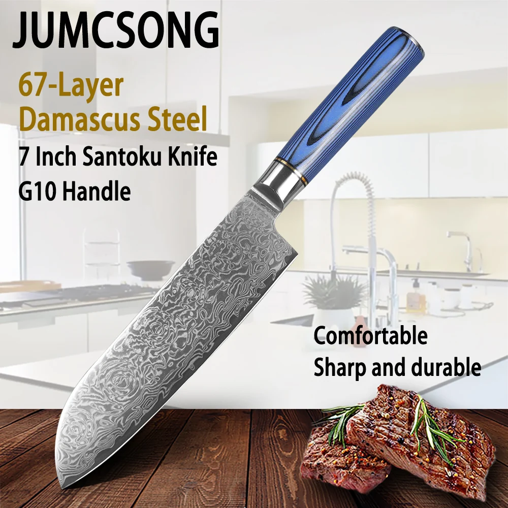 Jumcsong 67 Schicht Damast stahl japanisches Santoku Messer 7 "Zoll 10 cr15comov Küchenmesser profession elle neue Kochmesser G10 Griff Image