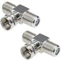 Coaxial Cable Splitter TV Splitter 2 in 1 Out 2-Pack RFAdapter F Type RG6 Male to 2 F Female 3 Way Cable Splitter Coax T Connector Adapter for Video VCR Antenna Cable Satellite