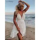 Sommer Sommerkleid Weiß Floral Stickerei Mesh Spitze Sexy Backless Strand Kleid Kleidung Für Frauen