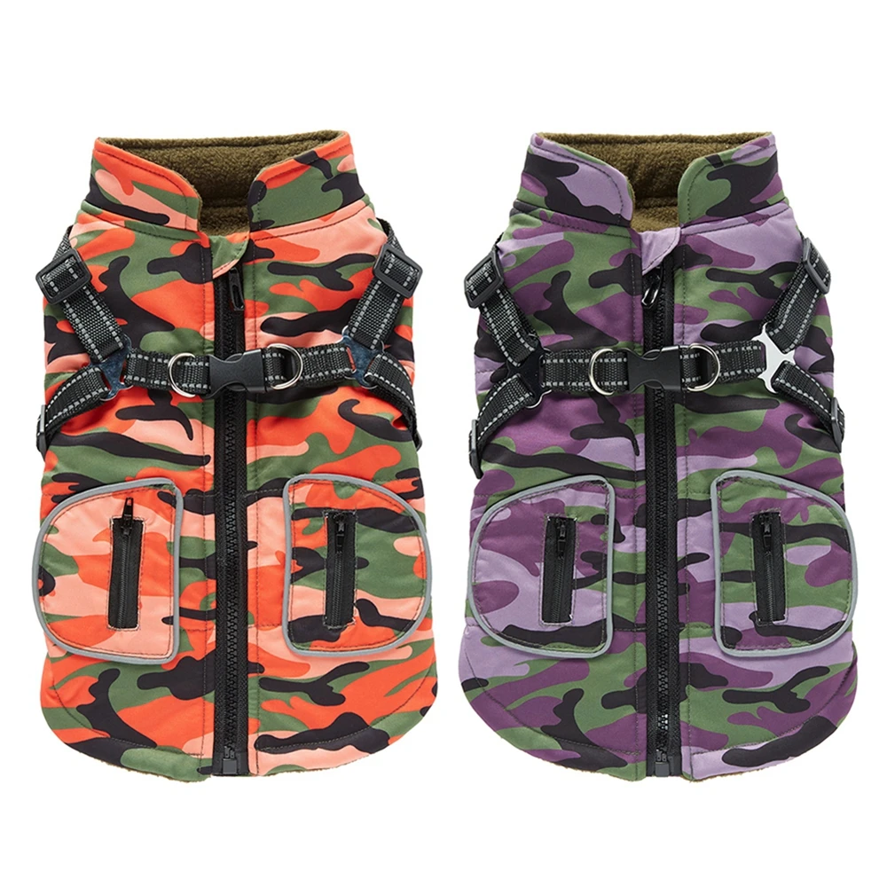 Militärische reflektierende Haustier-Hundemäntel mit Geschirr, Winter-Baumwollmantel mit warmer Dicke für kleine, mittelgroße und große Haustiere, Hunde, Welpenkleidung Image