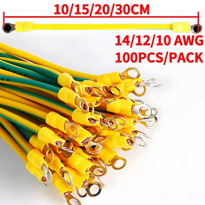 100 Stück Solar Photovoltaik PV-Panel Erdung kabel bvr 10/12/14 awg rot kupfer gelb grün Erdung kabel mit O-Ring-Anschluss Image