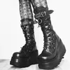 2023 herbst Winter Verkauf Punk Halloween Hexe Cosplay Plattform Hohe Keile Heels Schwarz Gothic Kalb Stiefel Frauen Schuhe Große Größe 43
