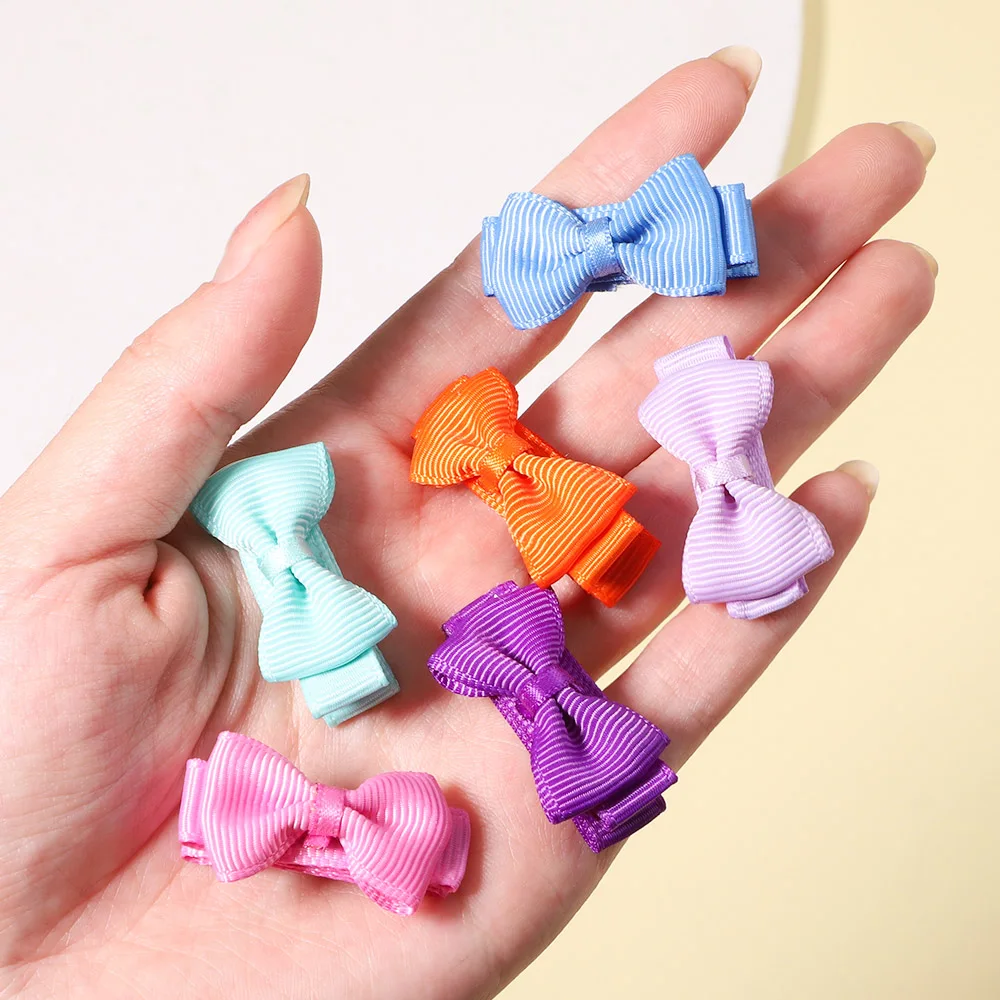 10 Teile/los 1,4'' Mini Bögen Haar Clips für Baby Mädchen Kinder Einfarbig Bögen Haarnadeln Barrettes Handgemachte Kopfbedeckung Haar zubehör Image