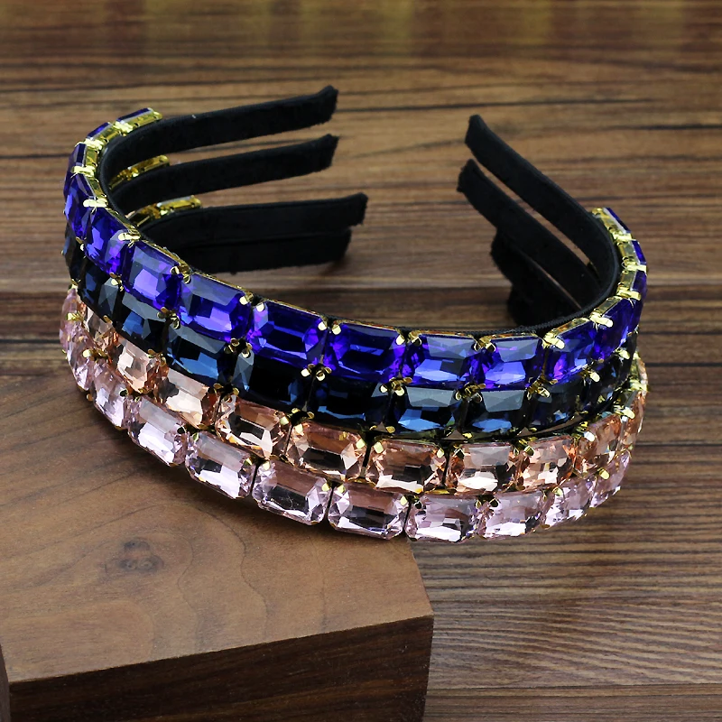 Luxuriöse, königsblaue, quadratische Kristall-Haarbänder, glitzernde, bunte Strass-Stirnbänder für Damen und Mädchen, Haar-Accessoires