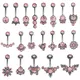 16G 10mm Barbell Edelstahl Piercing Bauchnabel Schmuck für Mädchen Rosa Zirkon Gothic Nabel Ring