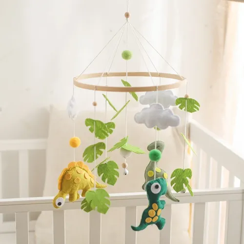 Babybett mobile Bett glocke Holz rasseln Spielzeug weichen Filz Cartoon Dinosaurier Wald hängen Bett
