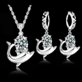 Mode Österreichischen Kristall Schmuck Set 925 Sterling Silber Süße Delphin Anhänger Halskette