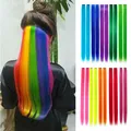 Synthetische Haar Stränge Lange Gerade Haar Stück Haar Extensions Clip In Highlight Regenbogen Farbe