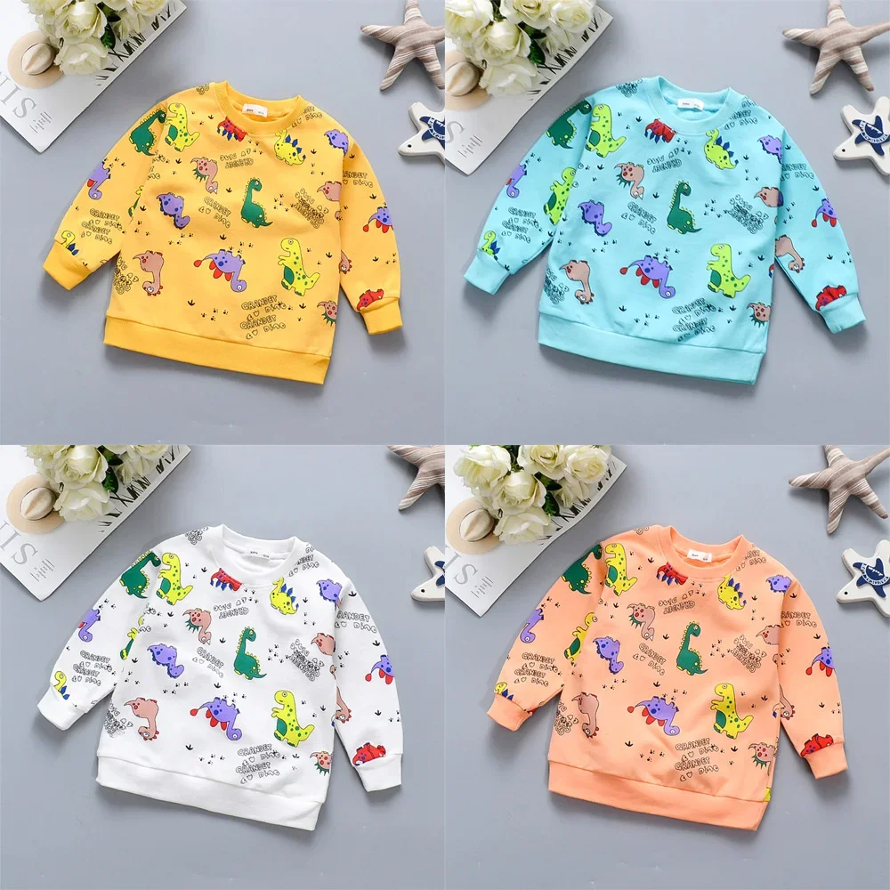 Herbst Kinder lässig Wachen Cartoon Dinosaurier Muster Rundhals ausschnitt Baby Frühling Pullover Sweatshirt