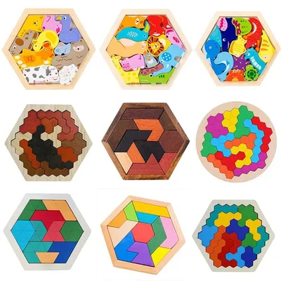 Sechseckiges Alien-Schach-Tangram-Puzzle, Brainstorming, 11-teiliges Blockpuzzle, klassisches Image