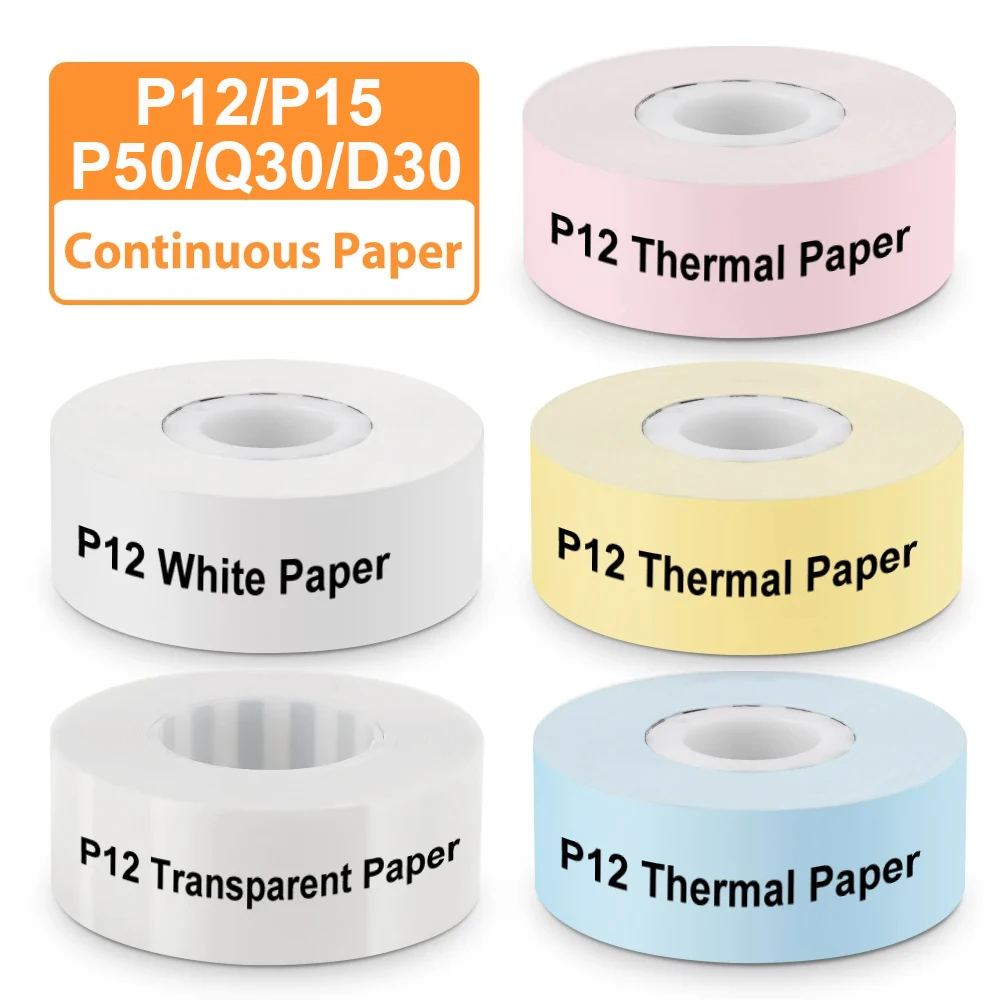 P12 Mini-Drucker Thermo-Etikettenpapier Continus Etikettenband 15 mm * 7 m selbstklebender Aufkleber für P15 P50 Q30 D30 KingJim LR5C Maschine Image