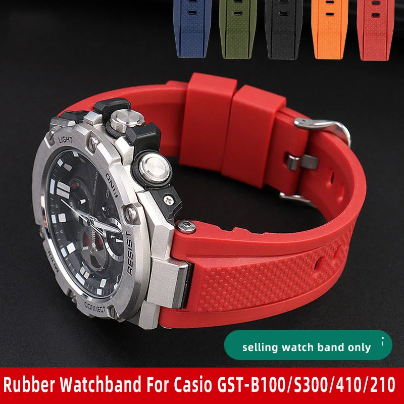 26*14mm Weiche Gummi Armband Ersatz für Casio G SHOCK GST-B100/S300/410/210/w110/W100/S110/S100 Silikon Band Männer Strap Image