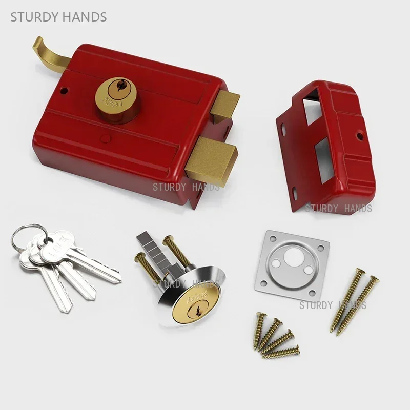 1 Satz Eisen-Kupferkern, altmodische Anti-Diebstahl-Türschlösser, universelle Holztür für Schlafzimmer, externe Doppeltungsschlösser Image