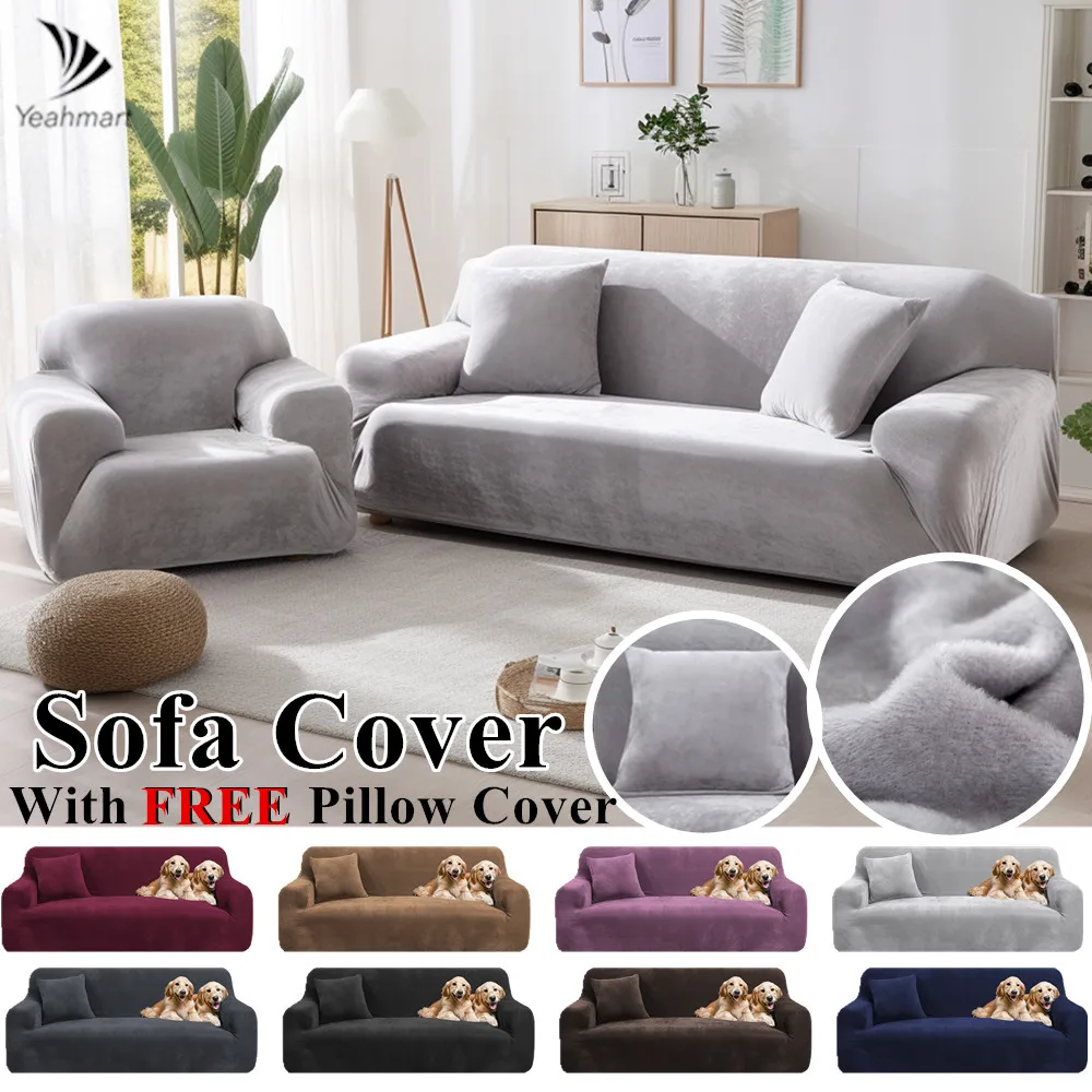 Samt Sofa bezug elastisch dick l-förmige Ecksofa bezug für Wohnzimmer 1/2/Sitzer Stretch bezug für Sofa Couch Sessel Image