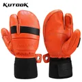 Kutook Ziegenfell Winter Ski handschuhe Fäustlinge Thermal Ski Snowboard handschuhe für Männer Leder