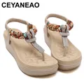 CEYANEAO Mode Plattform Sandalen Für Frauen Böhmen Strand Sandalen Strass T-Strap Frauen Sandalen