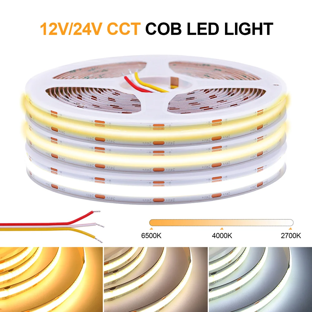 12V 24V Cob CCT LED-Streifen Licht dimmbar 120leds/m flexibles LED-Band warm natürlich weiß Wohnkultur 608 m 1m 2m 3m 4m 5m