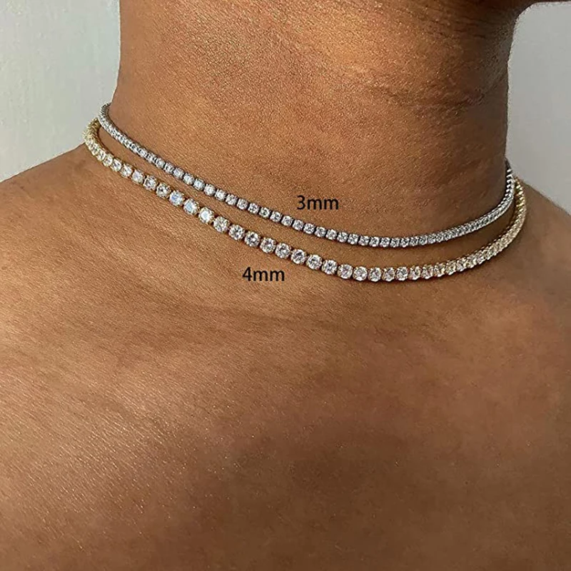 Hip Hop Iced Out Tennis Kette Halskette Für Männer Frauen Luxus Kubikzircon Kristall Kurzen Rock Hals Zubehör Schmuck OHN016