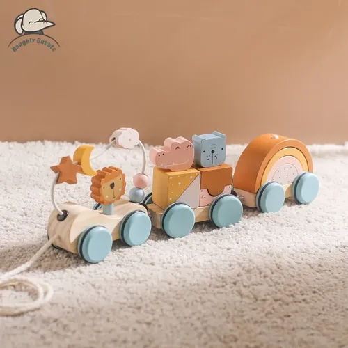 Baby Montessori Spielzeug Holzzug Baby Lernspiel zeug Holz Regenbogen blöcke Wagen Baby Lernspiel