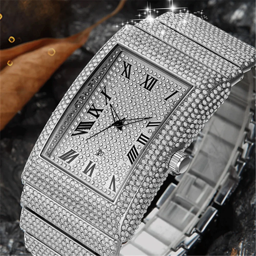 Neue Herren uhren Top-Marke Luxus Diamant vereist Uhr Hip Hop Kalender Quarz Armbanduhren Männer männliche Uhr Relogio Masculino