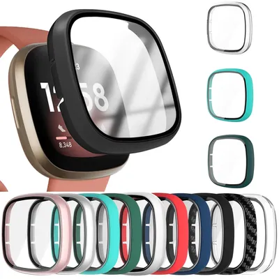 Glas gehäuse voll für Fitbit Versa 3 Schutzhülle Displays chutz folie Hard PC Matte Stoßstangen schale für Fitbit Sense Allround-Abdeckung