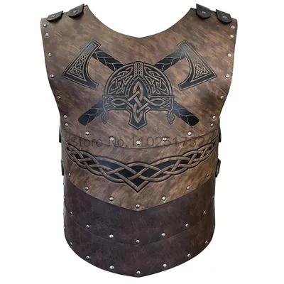 Mittelalter liche Wikinger Krieger Rüstung geprägt Wikinger Kostüm Pu Leder Ritter Weste Brust Rüstung für Cosplay Larp Party Halloween Image