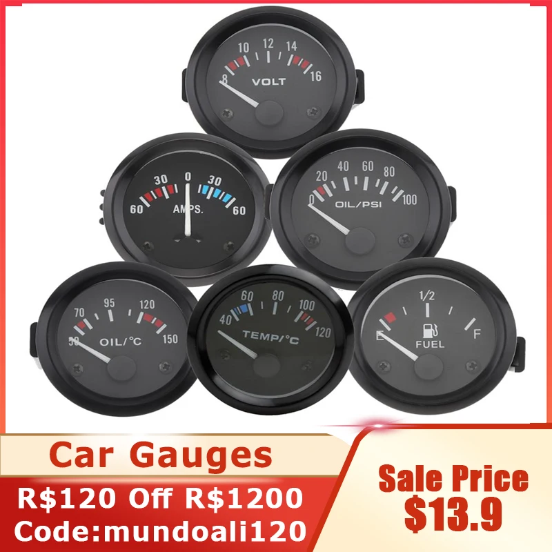 Auto-Amperemeter, Voltmeter, universell, 12 V, 60–0–60 Ampere, Amperemeter, Voltmeter, 2 Zoll, 52 mm, für Boot, LKW, ATV, AMP-Messgerät, Messung für Autos Image