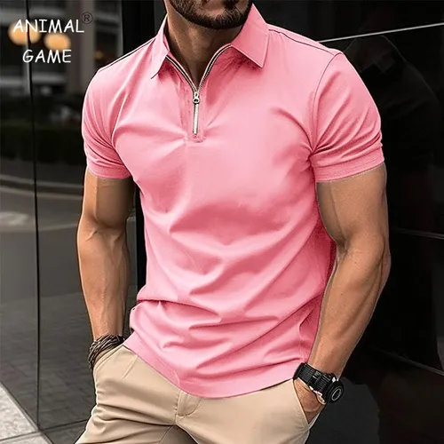 Herren einfarbiges Polos hirt Kurzarm T-Shirts mit Reiß verschluss kragen & für Herren Sommer