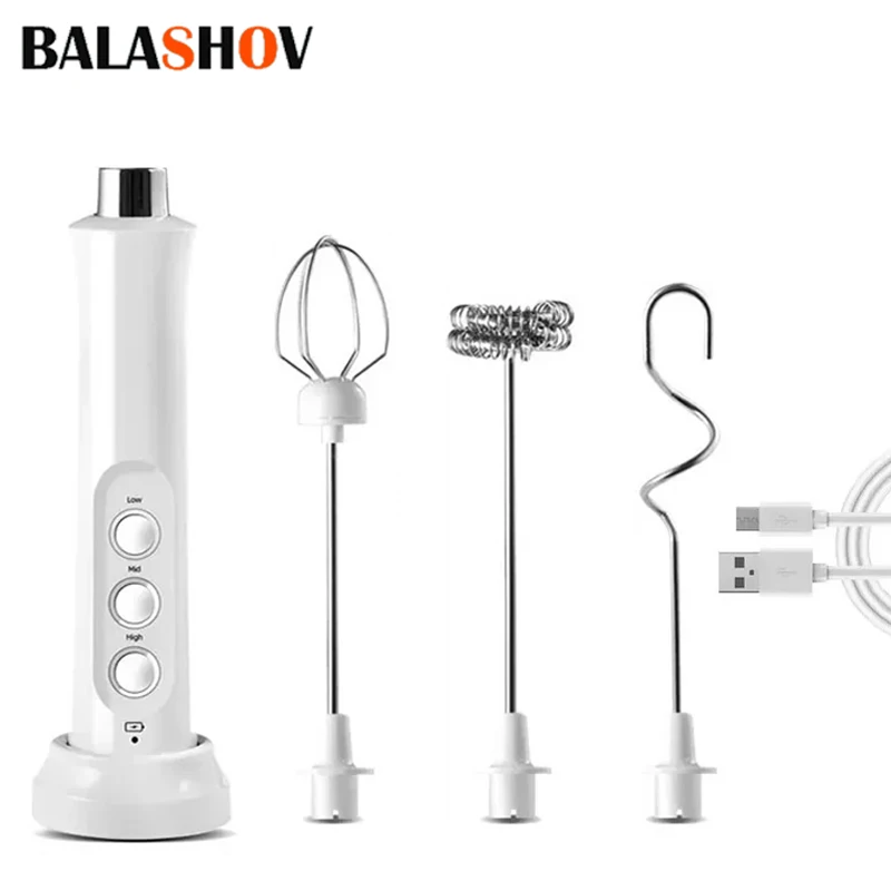 Kabelloser Milchschaum-USB-wiederaufladbarer elektrischer Handschaumbereiter mit 3 Geschwindigkeiten für Latte Cappuccino, heiße Schokolade, Kaffee-Schneebesen Image