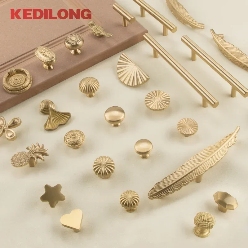 KEDLO Europäischer Stil, minimalistischer Schrank aus massivem Messing, DIY-Zuggriff, klassische Luxus-Schublade, goldener Knopf, Schranktür, langer Griff Image