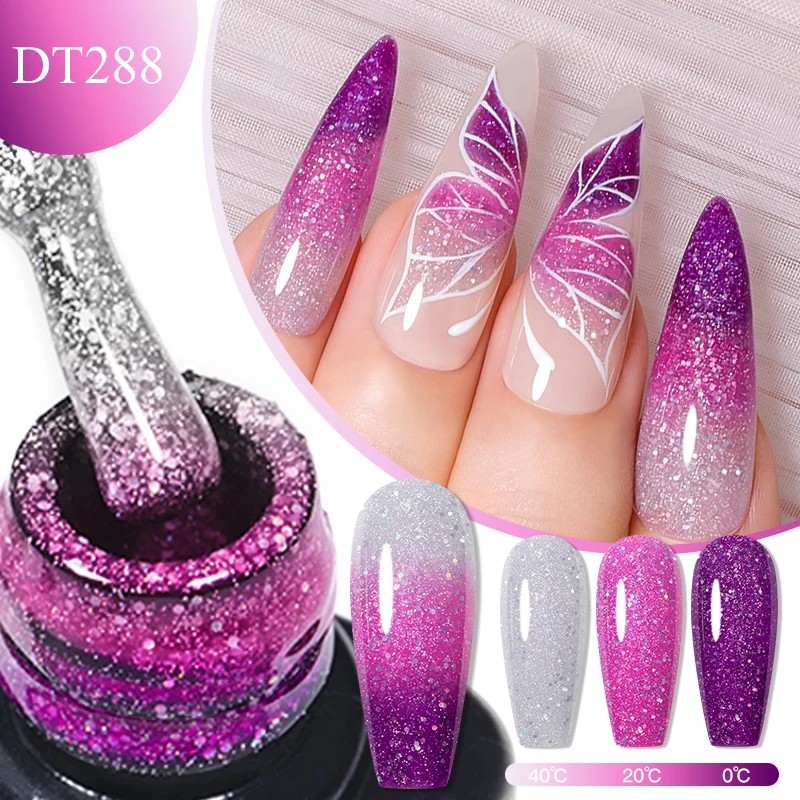 MEET ACROSS 7 ml Glitzer-Thermo-Gel-Nagellack, Temperaturwechsel, semi-permanent, Soak Off UV-LED-Nagelkunst-Gel-Lack Image