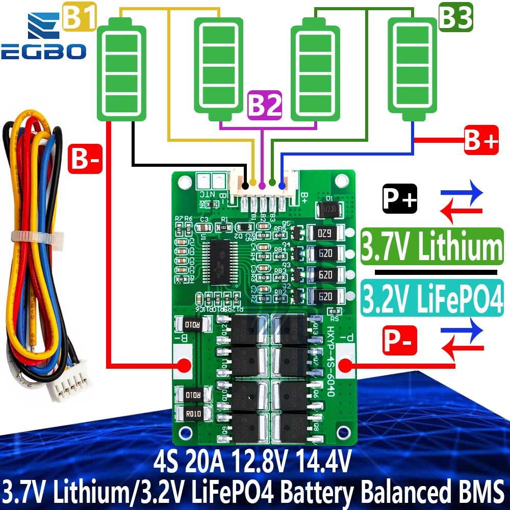 4S 20A 12,8 V 14,4 V 14,8 V 16,8 V 18650 26650 32650 32700 Lifepo4 Batterie Ausgewogenes BMS für Elektroboot Netzteil 12 V Batterie Image