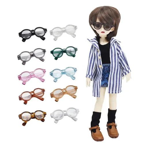 Plastik puppe Mini Brille 4 5 cm/1 77 in Miniatur mehrfarbige runde Rahmen Brille Puppe Brillen