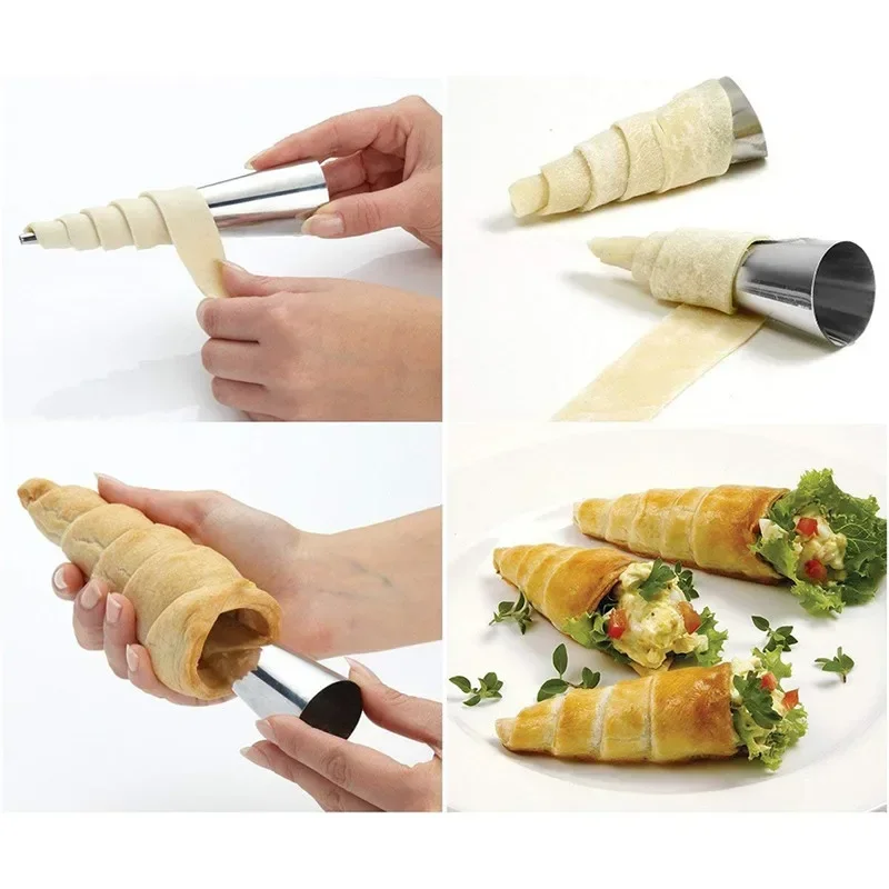 5Pcs Konische Rohr Kegel Rolle Formen Spirale Croissants Formen Creme Horn Form Gebäck Form Cookie Dessert Küche Backen Werkzeug Image