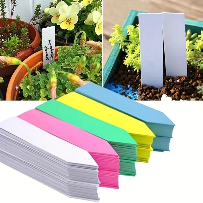 100 Stück wieder verwendbare Etiketten für Pflanzen Klassifizierung Pflanzen hängen Tag PVC-Etiketten Garten Blumentopf Kunststoff wasserdicht Image