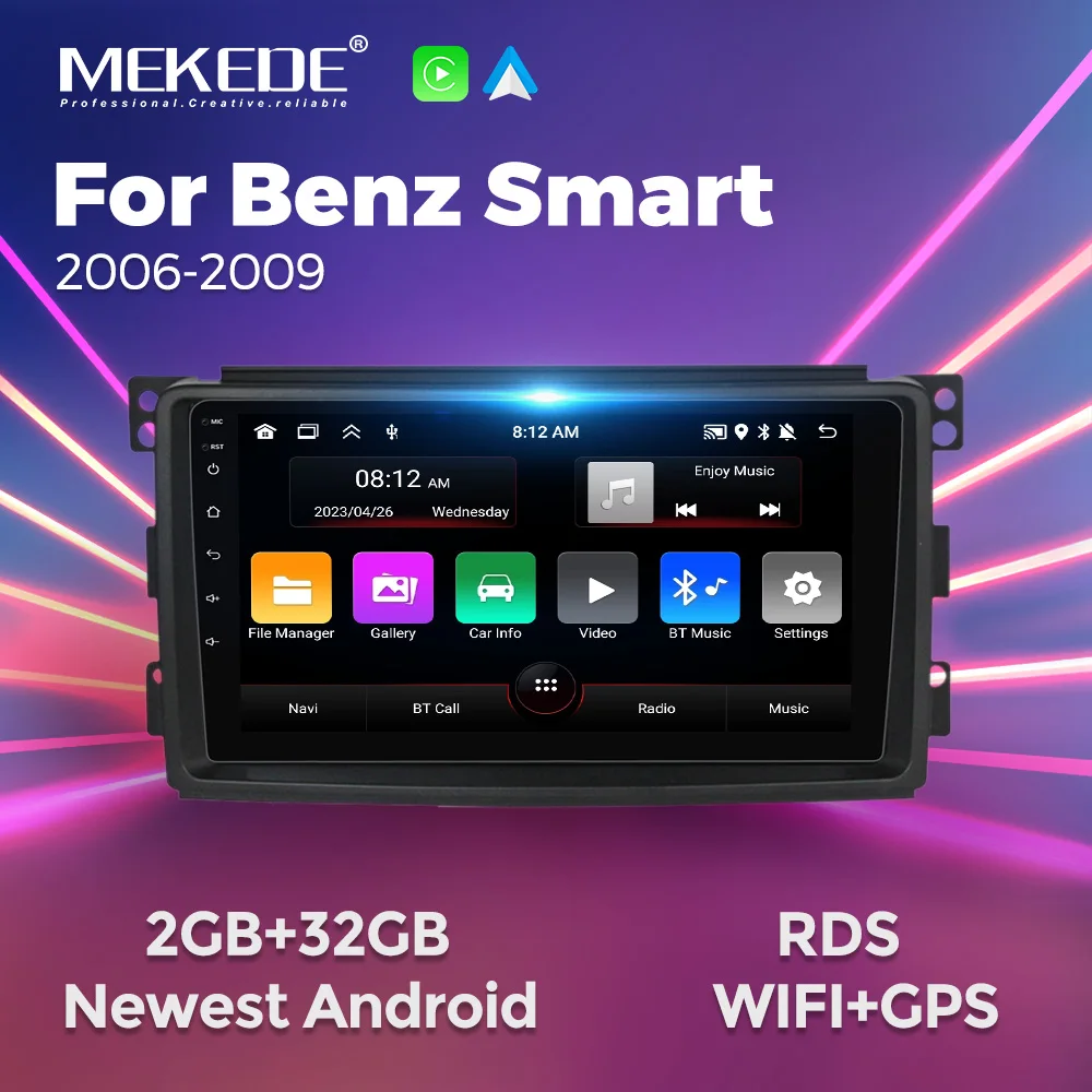 MEKEDE Android 13 AUTO Bilradio Stereo 2Din für Mercedes Benz Smart Fortwo 451 2006-2009 CarPlay WIFI Multimedia Video Player BT Image