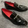 Schwarzes Lackleder Herrenschuhe Metalldekor Karree Business Freizeitschuhe Luxus Bankett Party Hochzeitskleid Schuh Müßiggänger