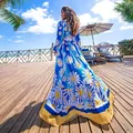 Blätter drucken Bikini Strand vertuschen Tuniken für Strand lange Kaftan Bikini vertuschen Robe de