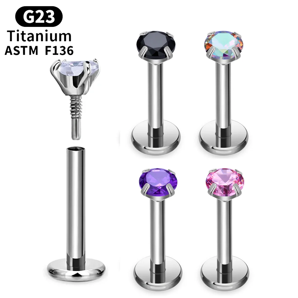 5/1 stücke G23 Titan Lange gezahnt Labret Ohr Stud zirkon 16G Knorpel Helix Tragus Nase Stud Lippe ohrring Körper Piercing Schmuck Image