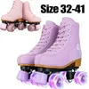 Rosa Lila Damen Kinder Zweireihige Rollschuhe Rosa Lila Leder Atmungsaktive 4-Rad-Schiebe-Skating-Turnschuhe Größe 31 32 33 34