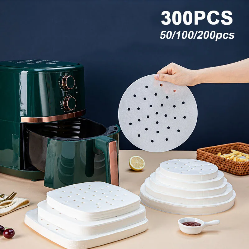 Neues Luftfritteusenpapier speziell zum Backen von Küchenlebensmitteln, ölbeständig, doppelseitiges Silikonölpapier, Antihaft-Dampfgarer-Pad, Mattenpapiere Image