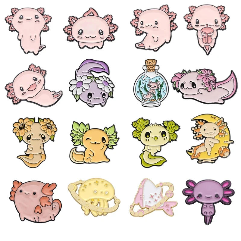 Cartoon lebhafte Meeres tier Salamander sammeln Emaille Pins benutzer definierte niedlichen Tier Axolotl dekorieren Broschen Revers Abzeichen Schmuck Image