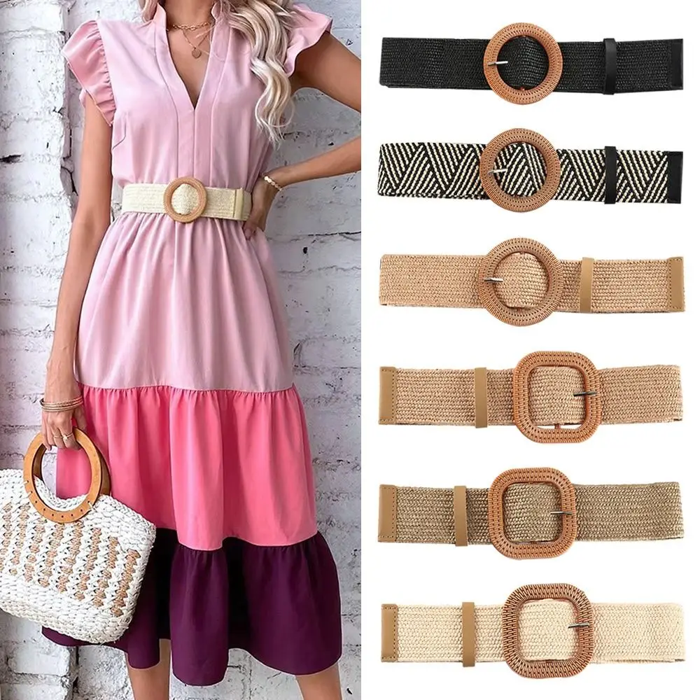 Neue Frauen Stroh geflochtenen Gürtel Sommer pp Stroh gewebten Gürtel Strand Stil elastischen breiten Bund Boho Kleid dekorativen Gürtel Urlaub Image